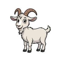 Cute Cartoon Goat Illustration, Adorable Farm Animal Character, Smiling Goat Clipart, Funny Livestock Drawing, Child Friendly, Art, White Background. vector