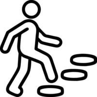 Person walking over stepping stones icon path vector
