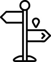 Black outline directional signpost with location pin vector