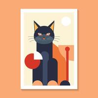 creative cat portraits in minimalistic geometric boho style drawing with abstract shapes. Mid century modern wall art print poster, home decor, modern canvas, postcard vector