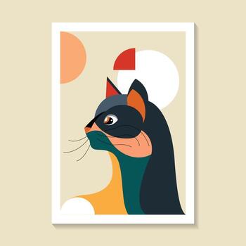 divertido creativo gato retratos en minimalista geométrico boho estilo dibujo con resumen formas vector