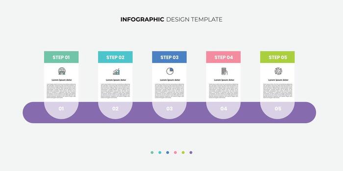 Modern Design template for infographic labels with icons and 5 options or steps. Suitable for process diagrams, presentations, workflow layouts, banners, flow charts, and infographics. vector