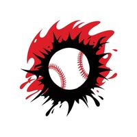 Dynamic Baseball Icon with Red and Black Splash, Modern Illustration for Sports, Athletic, Game, Competition, Energy, and Creative Design Concepts. vector