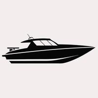 Modern luxury speedboat silhouette icon, isolated on white background, perfect for marine, travel, transportation, nautical, and adventure design projects and concepts. vector