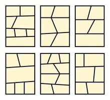 Comic panel layout with irregular frames and dynamic flow in clean black lines. Perfect for graphic novels, storyboard templates, or modern comic design assets vector