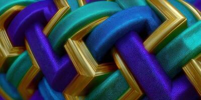 Vibrant interwoven design with gold accents and a rich palette of blues and greens. photo