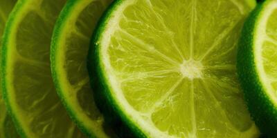 Vibrant close-up of fresh lime slices, perfect for culinary and beverage concepts. photo
