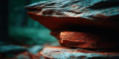 Striking close-up captures the intricate textures and vibrant colors of sandstone. photo