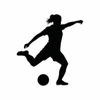 Female Soccer Player Kicking Ball Silhouette Illustration, Isolated on White Background, Perfect for Sports, Football, Athletic, Team, and Fitness Design Concepts vector