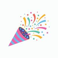 Colorful Party Popper with Confetti Explosion, Festive Celebration Icon, Fun Illustration for Birthday, New Year, Event, Invitation, and Greeting Card. vector