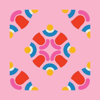 vistoso geométrico resumen modelo en rosado fondo, moderno simétrico diseño, de moda minimalista arte, vibrante decorativo motivo para textil y digital usar. vector