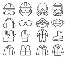 Safety Equipment and Personal Protective Gear Icons in Minimalist Style vector