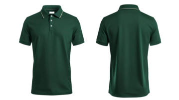 Dark green short sleeve Polo t-shirt in front and back view, mockup isolated on transparent background. png