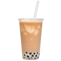 Ice chocolate milk with bubble tea in plastic cup isolated on transparent background. png