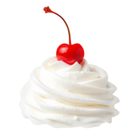 A white whipped cream topped with a cherry on top png