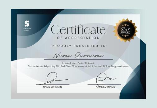 Professional certificate template layout with clean and modern design. Suitable for awards, achievements, training completion, or educational recognition. vector