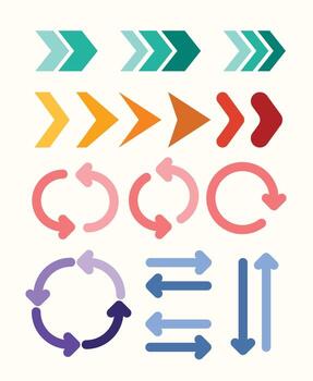 plano estilo flecha icono colección en linda kawaii diseño. Perfecto para creativo interfaces, infografía, niño temas, navegación elementos, y juguetón visuales vector