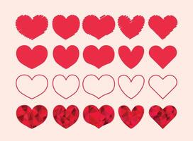 Cute kawaii heart shape collection in various styles. Fun and playful design perfect for Valentine's themes, kids' graphics, stickers, and creative decorations. vector