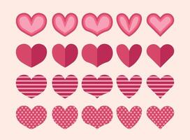 Cute kawaii heart shape collection in various styles. Fun and playful design perfect for Valentine's themes, kids' graphics, stickers and creative decorations. vector