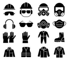 Safety Icons for Industrial Work with Helmets, Masks, and Gloves vector