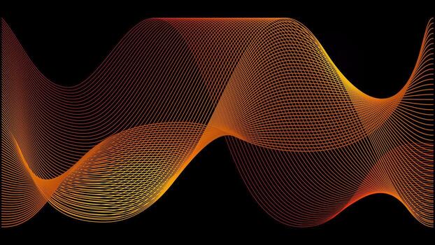 Abstract orange red wave background. Thin light line swoosh as voice soundwave, smoke trail, silk fabric or speed road landscape. Data grid soft swirly gradient mesh. vector