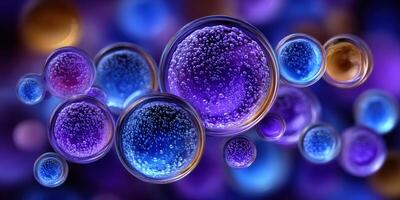 Vibrant bubbles in shades of purple and blue, creating an abstract and dynamic composition. photo
