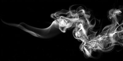 Elegant smoke gracefully swirls against a black backdrop, forming an artistic display of vapor and motion. photo