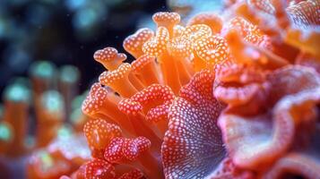 Explore the stunning details of a vibrant coral reef teeming with life and color. photo