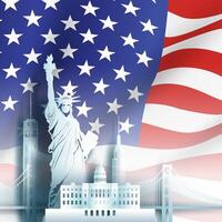 Statue of Liberty and American flag vector
