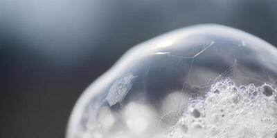 A stunning macro shot of a soap bubble, showcasing its delicate surface and intricate details. photo