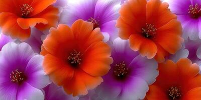 Vibrant floral composition of orange and purple flowers, in a close-up shot. photo