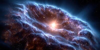 Spectacular view of a glowing nebula with a bright star, showcasing cosmic beauty. photo