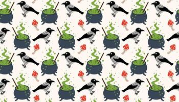 Pattern of cauldrons and crows vector