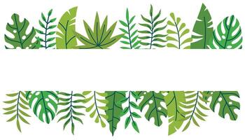 Horizontal card with leafy border in tropical flat cartoon style. Jungle frame vector