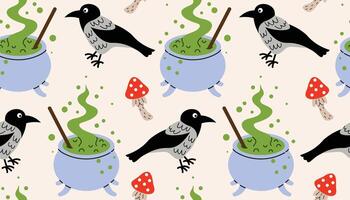 Pattern of crows and cauldrons vector