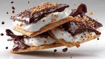 S'mores with chocolate and marshmallow on top photo