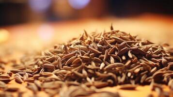Pile of cumin seeds, aromatic spice, culinary ingredient. photo