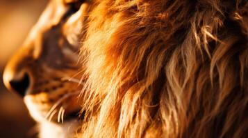 Close-up of a lion's majestic, flowing mane. photo