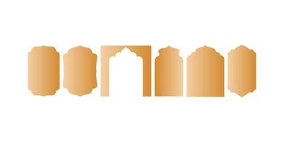 Traditional islamic window shapes in oriental style. Set of black silhouette eid mubarak decorative arches moroccan gates or mosque borders vector