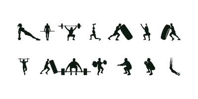 Fitness Exercises Silhouettes Set Illustrations vector