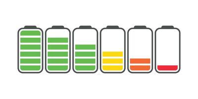 Phone Battery icon set. low to full battery level status indicator with charging vector