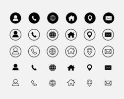 Company connection business card icon set phone name website address location email vector