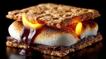 S'mores with chocolate and marshmallow on a black background photo