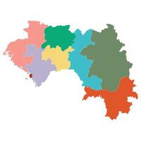 Guinea map subregions in multicolor vector