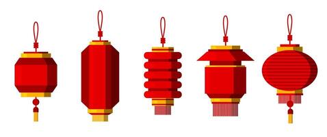 Isolated Red Lanterns illustration design, Chinese New year Decoration elements, Festive Clip art, Celebration graphic set for Business Banner, Flyer and Presentation, Editable stock vector