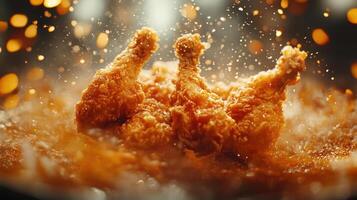Crispy fried chicken with a golden, delicious coating. photo