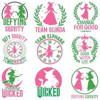 Bundle of Wicked T-shirt , Wicked Change For Good Shirt, Spooky Wicked Illustration, Witchy Quote, Witch Pink And Green Clipart vector