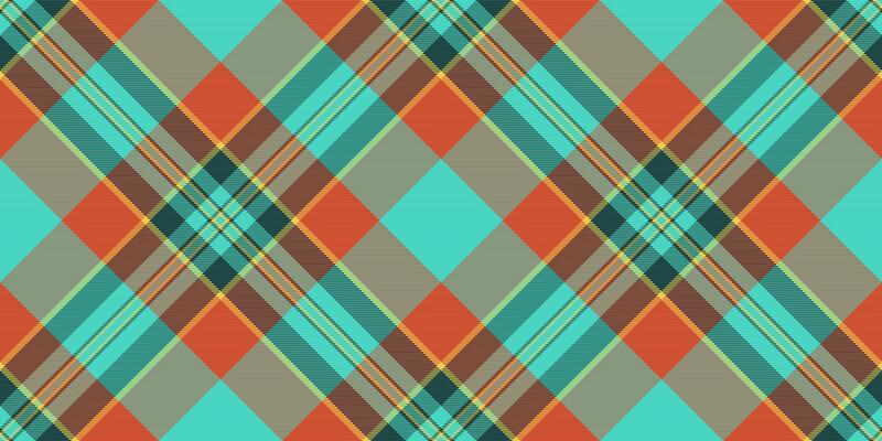 Vibrant diagonal plaid pattern in teal, orange, and brown. Perfect for textile design, fashion, website backgrounds, or any project needing a stylish geometric texture.