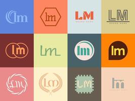 LM logo company template. Letter l and m logotype. Set different classic serif lettering and modern bold text with design elements. Initial font typography. vector