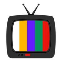 Retro television with antenna and color bars on the screen, representing vintage technology from the past. Isolated on white background, perfect for nostalgic, media, or electronics-themed projects. vector